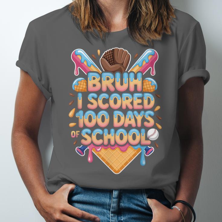 Bruh I Scored 100 Days Of School Baseball Ice Cream Drip Tee Unisex Jersey T-Shirt