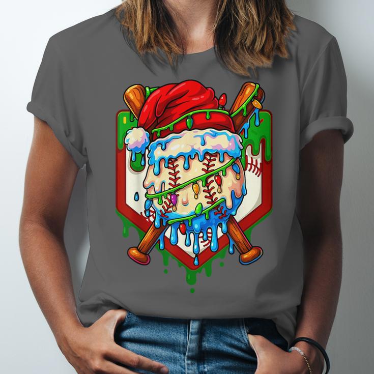 Christmas Baseball Ice Cream Drip Santa Baseball Player Kids Unisex Jersey T-Shirt