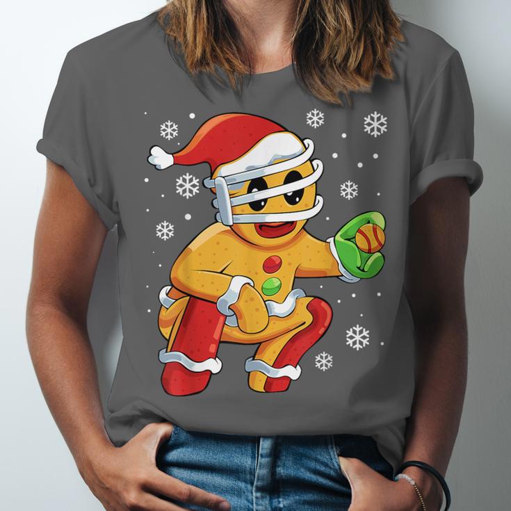 Christmas Gingerbread Man Baseball Player Catcher Unisex Jersey T-Shirt