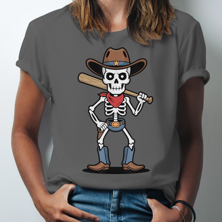 Cowboy Skeleton Baseball Halloween Graphic Unisex Jersey T-Shirt Cowboy Skeleton Baseball Halloween Graphic Unisex Jersey T-Shirt