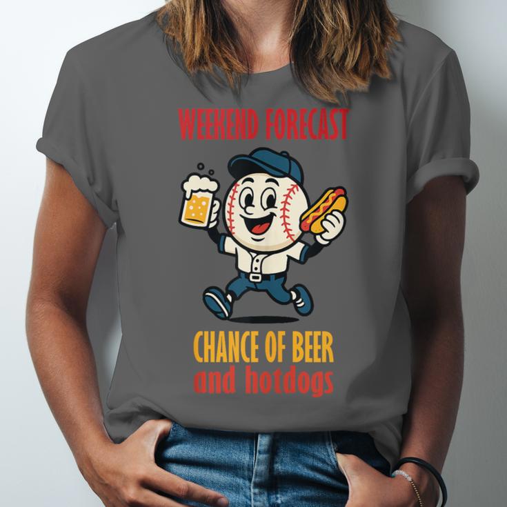 Cute Baseball Fan Weekend Forecast Change Of Beer And Hotdog Unisex Jersey T-Shirt