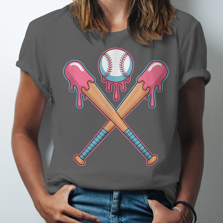 Dripping Pink Baseball Crossed Bats Summer Unisex Jersey T-Shirt