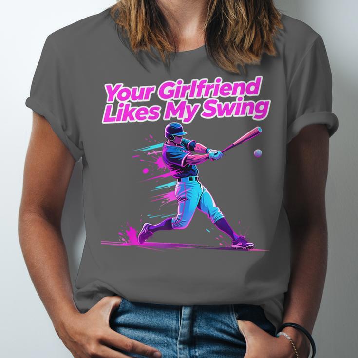 Your Girlfriend Likes My Swing Baseball Quote Boys Men Unisex Jersey T-Shirt Your Girlfriend Likes My Swing Baseball Quote Boys Men Unisex Jersey T-Shirt