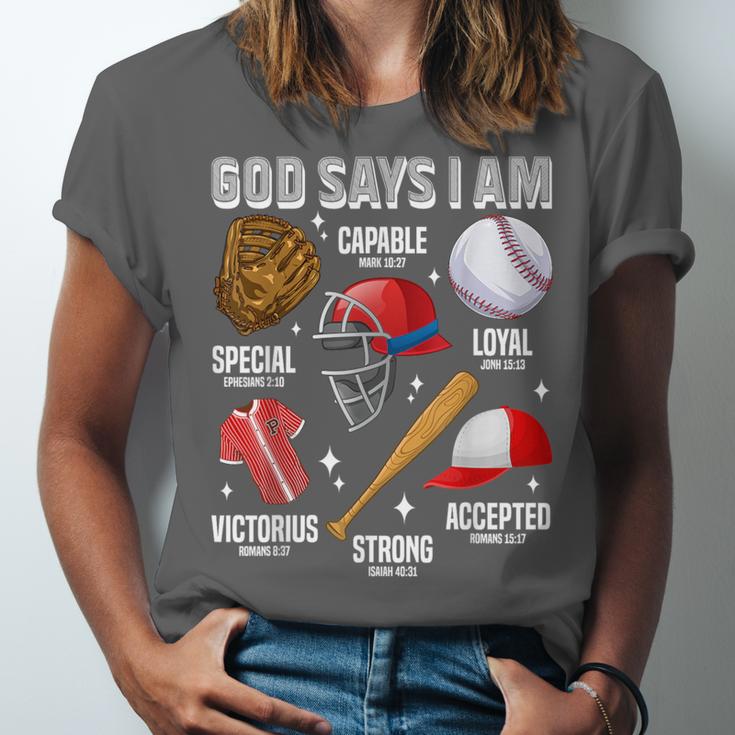 God Says I Am Baseball Player Catcher Pitcher Boys Men Unisex Jersey T-Shirt God Says I Am Baseball Player Catcher Pitcher Boys Men Unisex Jersey T-Shirt