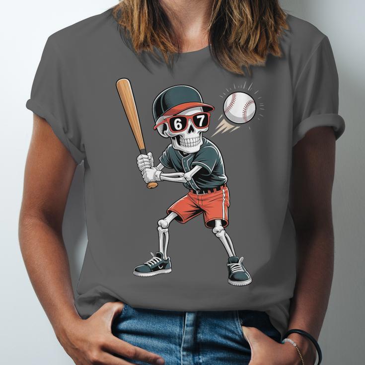 Halloween Skeleton Playing Baseball 67 Six Seven Meme Unisex Jersey T-Shirt