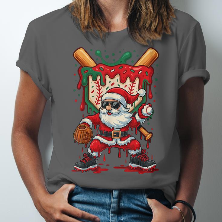 HUGvyn Santa Playing Baseball Ice Cream Drip Christmas Boys Unisex Jersey T-Shirt