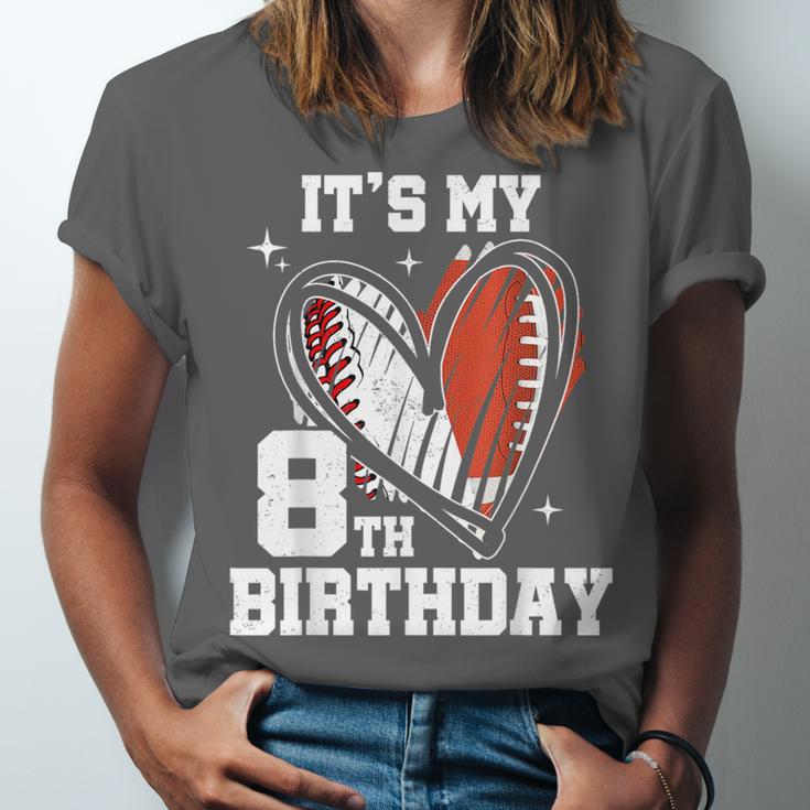It's My 8th Birthday Baseball Football Heart 8 Year Old Unisex Jersey T-Shirt It's My 8th Birthday Baseball Football Heart 8 Year Old Unisex Jersey T-Shirt