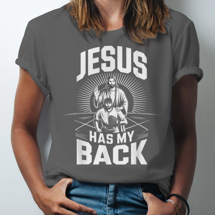 Jesus Has My Back Baseball Faith Motivation Tee Christian Unisex Jersey T-Shirt