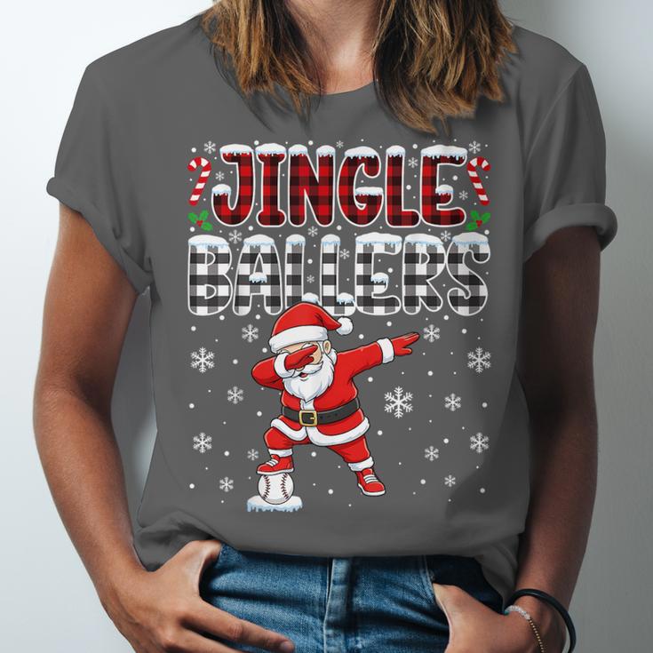 Jingle Ballers Plaid Santa Dabbing Baseball Christmas Unisex Jersey T-Shirt