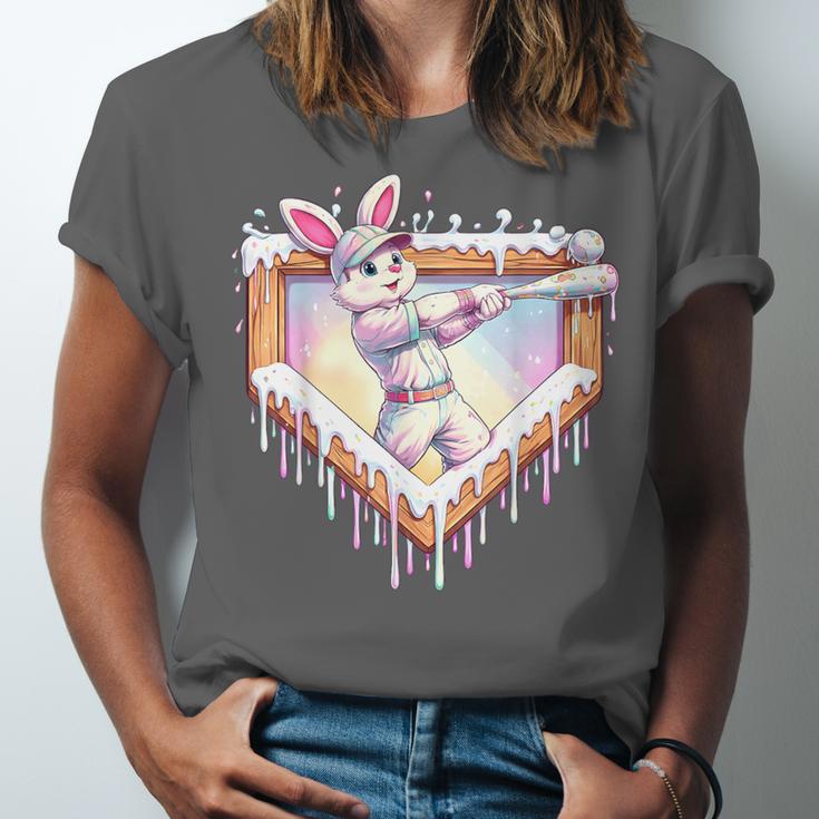 Kids Happy Easter Bunny Playing Baseball Boy Ice Cream Drip Unisex Jersey T-Shirt