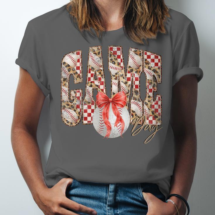 Leopard Checkered Game Day Baseball Coquette Bow Women Girls Unisex Jersey T-Shirt Leopard Checkered Game Day Baseball Coquette Bow Women Girls Unisex Jersey T-Shirt