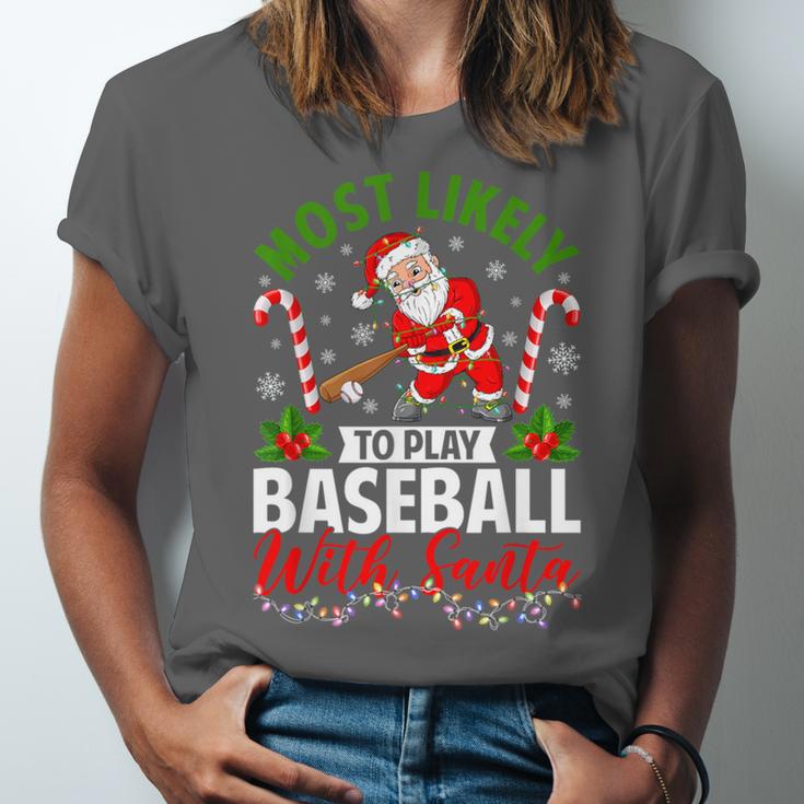 Most Likely To Play Baseball With Santa Christmas Pajamas Unisex Jersey T-Shirt Most Likely To Play Baseball With Santa Christmas Pajamas Unisex Jersey T-Shirt
