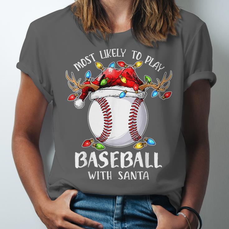 Most Likely To Play Baseball With Santa Christmas Xmas Unisex Jersey T-Shirt Most Likely To Play Baseball With Santa Christmas Xmas Unisex Jersey T-Shirt