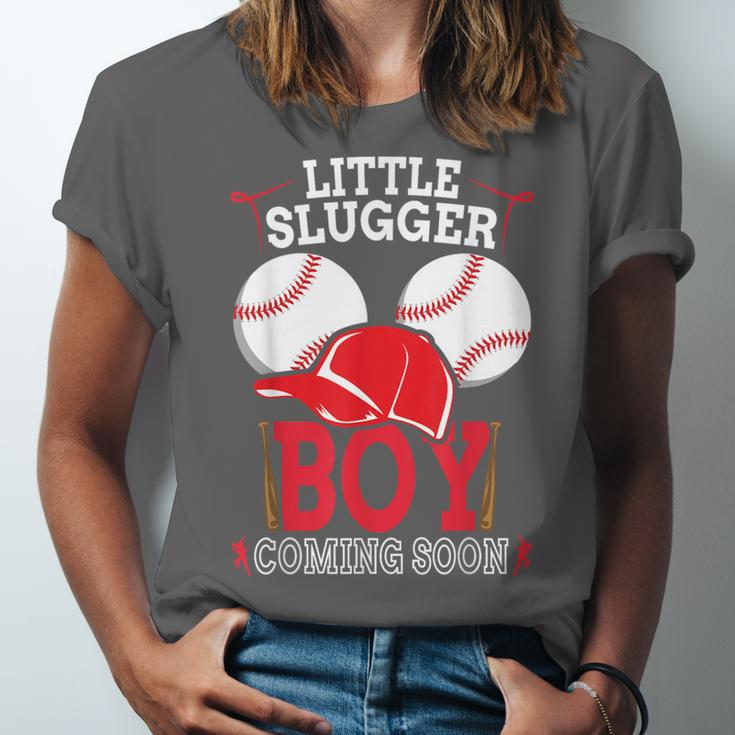 Little Slugger Boy Coming Soon Baby Announcement Baseball Unisex Jersey T-Shirt Little Slugger Boy Coming Soon Baby Announcement Baseball Unisex Jersey T-Shirt