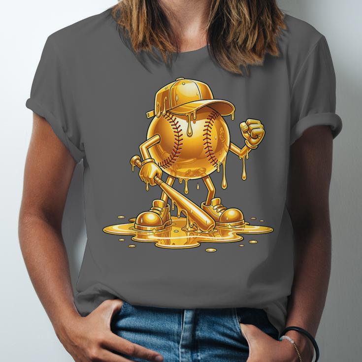 Melting Baseball Mascot Slugger Bat Cap Cartoon Unisex Jersey T-Shirt