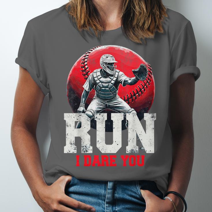 Run I Dare You Baseball Ball Player Catcher Coach Tee Unisex Jersey T-Shirt