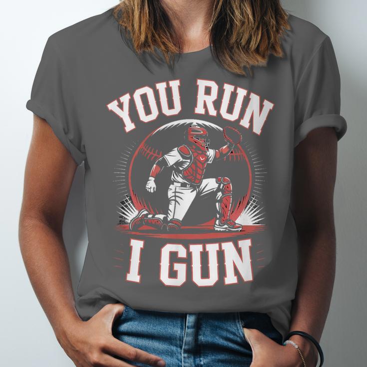 You Run I Gun Baseball Catcher Softball Player Unisex Jersey T-Shirt