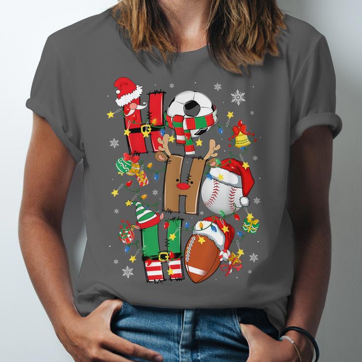 Santa Baseball Football Soccer Pajamas Ho Ho Christmas Xmas Unisex Jersey T-Shirt Santa Baseball Football Soccer Pajamas Ho Ho Christmas Xmas Unisex Jersey T-Shirt