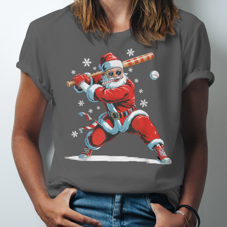 Santa Playing Baseball Christmas Candy Cane Fun Xmas Holiday Unisex Jersey T-Shirt Santa Playing Baseball Christmas Candy Cane Fun Xmas Holiday Unisex Jersey T-Shirt