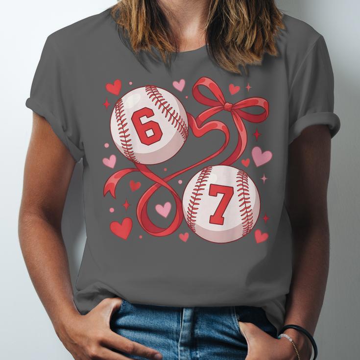 Six Seven Baseball Lover Sports Red Heart Bow Valentine Girl Unisex Jersey T-Shirt