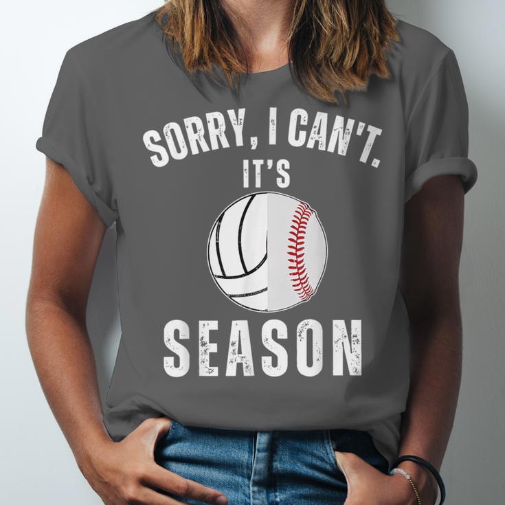 Sorry I Can't It's Volleyball Baseball Season Mom Of Both Unisex Jersey T-Shirt