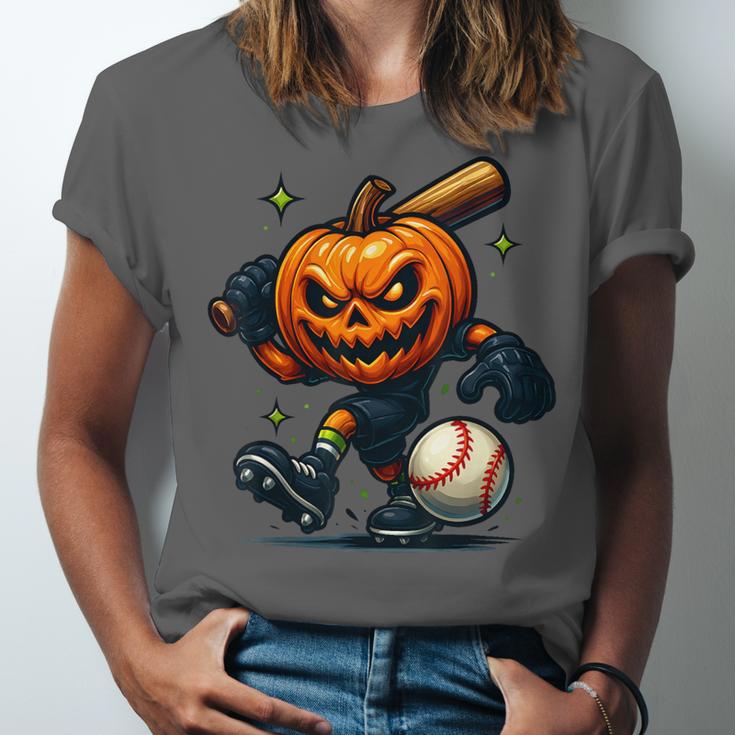 Spooky Halloween Scary Pumpkin Baseball Player Witchy Vibes Unisex Jersey T-Shirt Spooky Halloween Scary Pumpkin Baseball Player Witchy Vibes Unisex Jersey T-Shirt