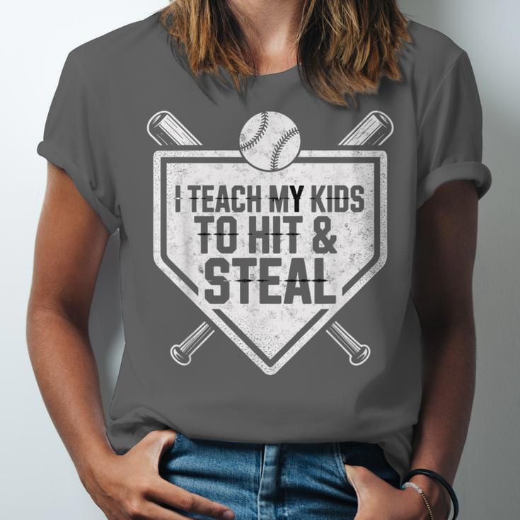 I Teach My Kids To Hit & Steal Baseball Player Coach Dad Tee Unisex Jersey T-Shirt