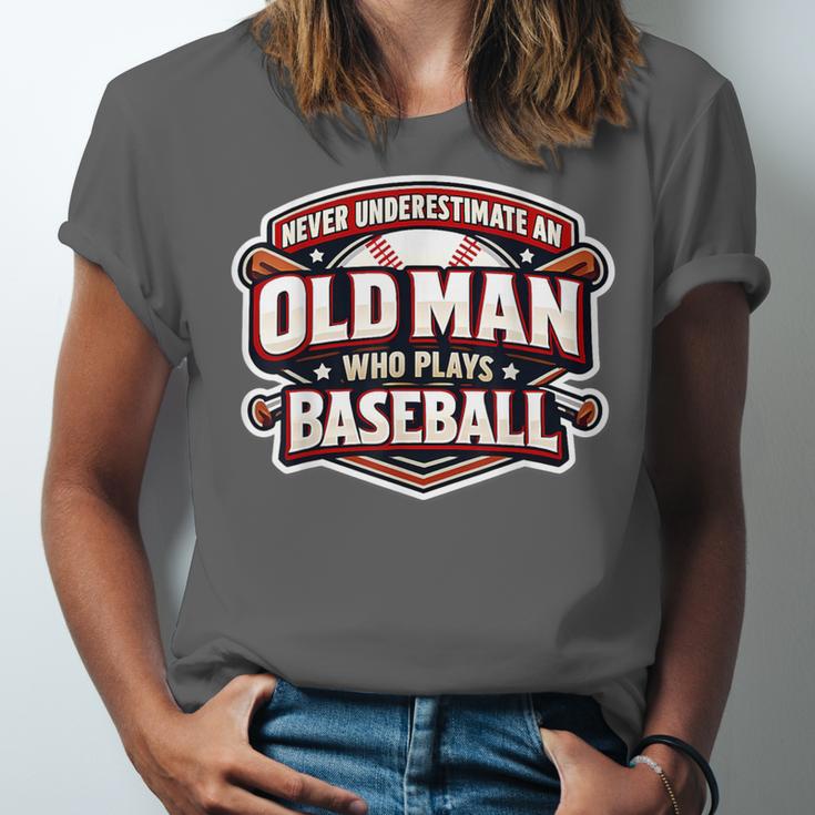 Never Underestimate An Old Man Who Plays Baseball Unisex Jersey T-Shirt Never Underestimate An Old Man Who Plays Baseball Unisex Jersey T-Shirt