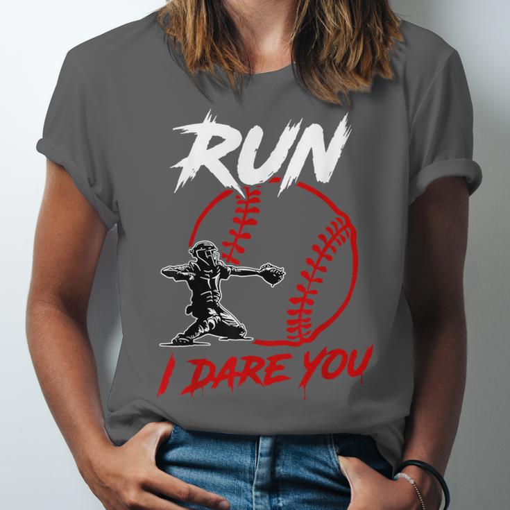 Vintage Baseball Catcher Boys Go Ahead Run I Dare You Unisex Jersey T-Shirt Vintage Baseball Catcher Boys Go Ahead Run I Dare You Unisex Jersey T-Shirt