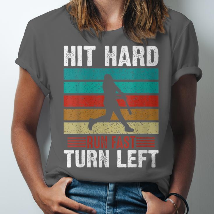 Women's Retro Hit Hard Run Fast Turn Left Baseball Lover Unisex Jersey T-Shirt Women's Retro Hit Hard Run Fast Turn Left Baseball Lover Unisex Jersey T-Shirt