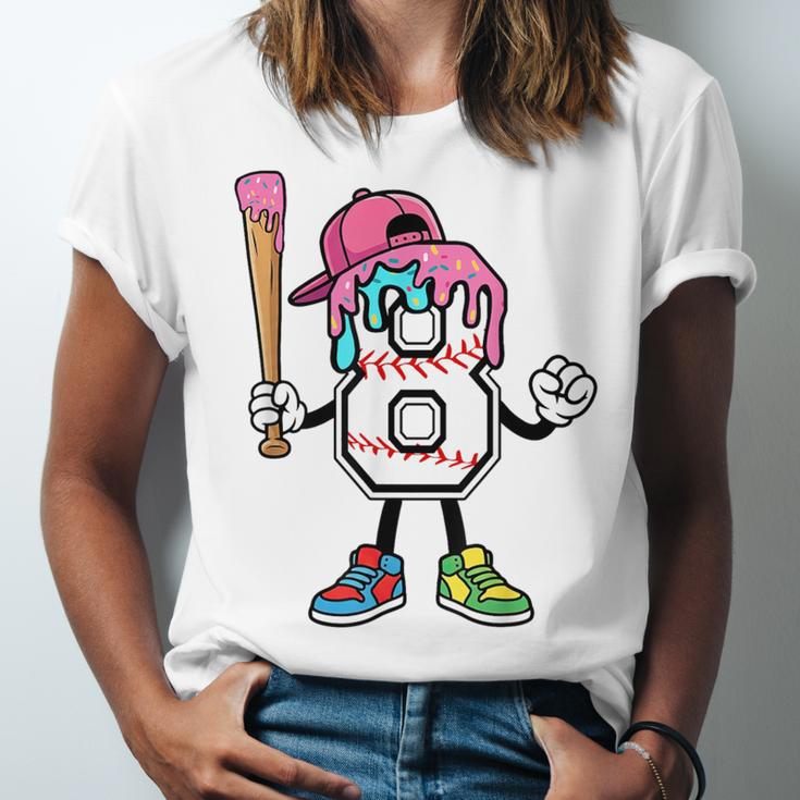 8th Birthday Baseball Ice-Cream Drip 8 Years Old Boys Girls Unisex Jersey T-Shirt