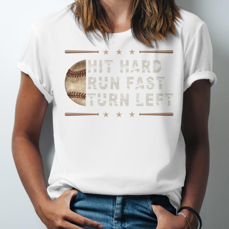 Baseball Hit Hard Run Fast Turn Left Men Boys Unisex Jersey T-Shirt Baseball Hit Hard Run Fast Turn Left Men Boys Unisex Jersey T-Shirt