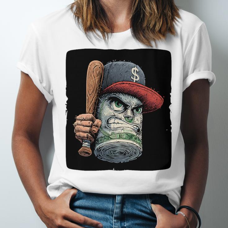 Cool Dollar Bill Guy With Cap And Baseball Costume Premium Tri-Blend Unisex Jersey T-Shirt Cool Dollar Bill Guy With Cap And Baseball Costume Premium Tri-Blend Unisex Jersey T-Shirt