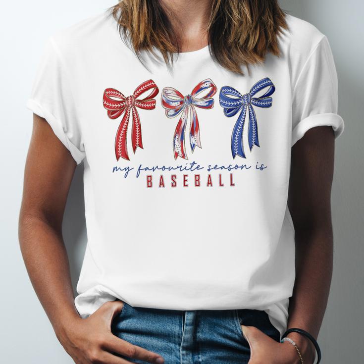 My Favorite Season Is Baseball Coquette Bow Game Day Mom Sis Unisex Jersey T-Shirt