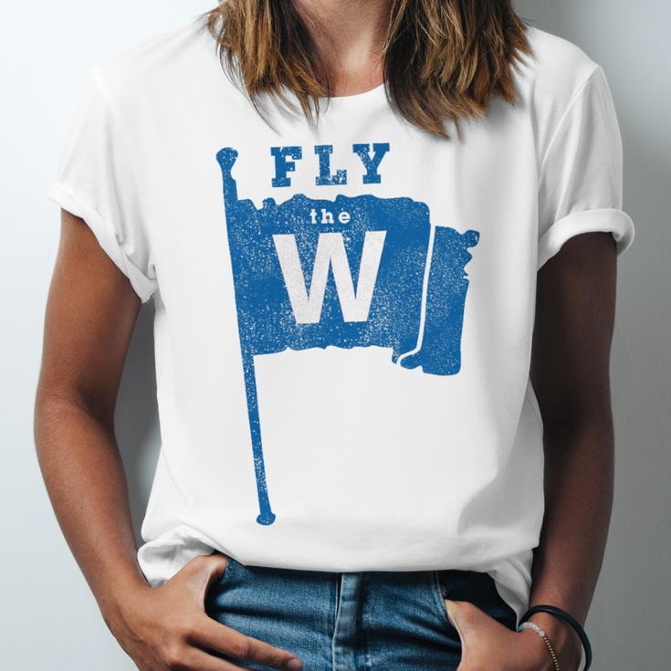 Fly The W Chicago Baseball Winning Flag Distressed Premium Tri-Blend Unisex Jersey T-Shirt