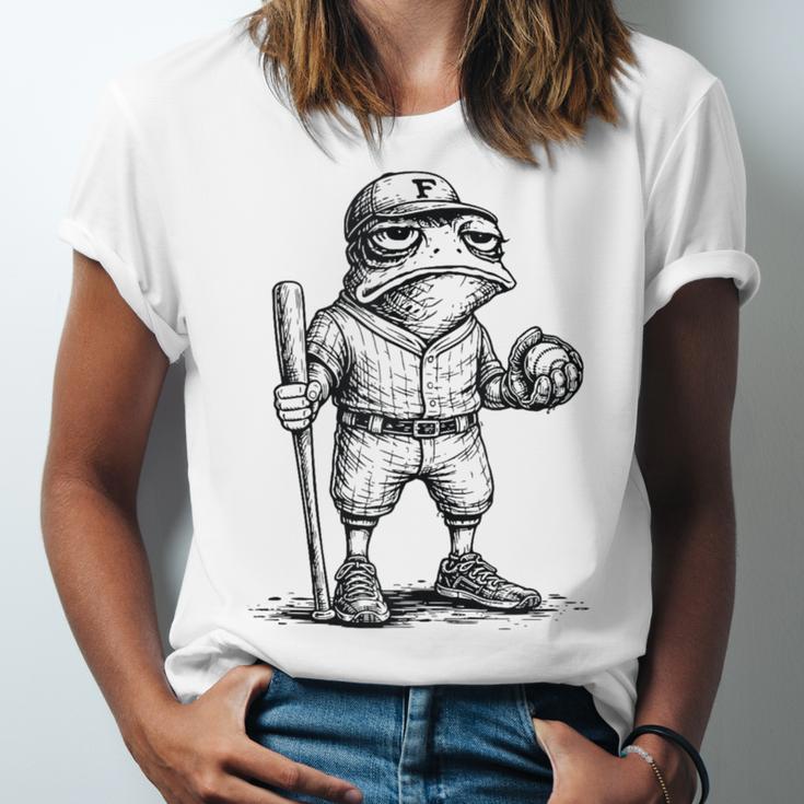 Frog Basketbal Men Women Grumpy Frog Playing Baseball Unisex Jersey T-Shirt Frog Basketbal Men Women Grumpy Frog Playing Baseball Unisex Jersey T-Shirt