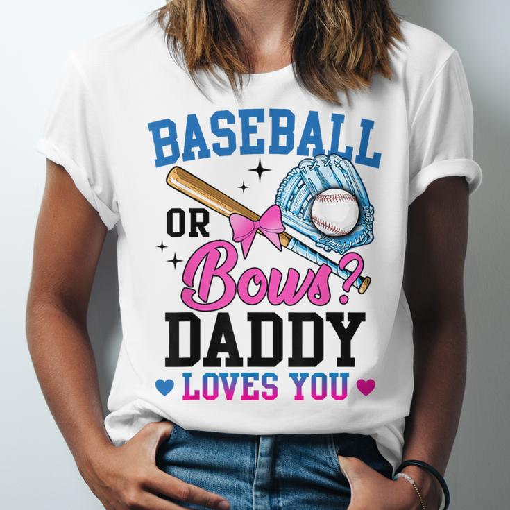 Gender Reveal Baseball Or Bows Daddy Loves You Unisex Jersey T-Shirt Gender Reveal Baseball Or Bows Daddy Loves You Unisex Jersey T-Shirt