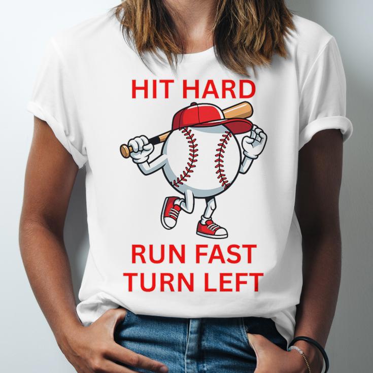 Hit Hard Run Fast Turn Left Baseball Player Premium Tri-Blend Unisex Jersey T-Shirt Hit Hard Run Fast Turn Left Baseball Player Premium Tri-Blend Unisex Jersey T-Shirt