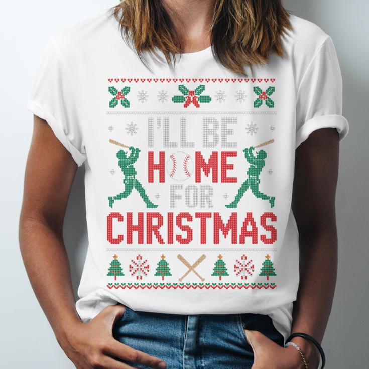 I’Ll Be Home For Christmas Baseball Ugly Sweater Art Unisex Jersey T-Shirt