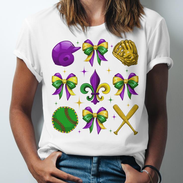 Mardi Gras Baseball Coquette Bow Fat Tuesday Parade Girls Unisex Jersey T-Shirt Mardi Gras Baseball Coquette Bow Fat Tuesday Parade Girls Unisex Jersey T-Shirt