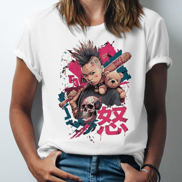 Punk Girl With Anger Kanji And Baseball Bat Unisex Jersey T-Shirt Punk Girl With Anger Kanji And Baseball Bat Unisex Jersey T-Shirt