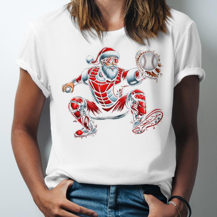 Santa Playing Baseball Catcher Merry Christmas Sport Player Unisex Jersey T-Shirt Santa Playing Baseball Catcher Merry Christmas Sport Player Unisex Jersey T-Shirt
