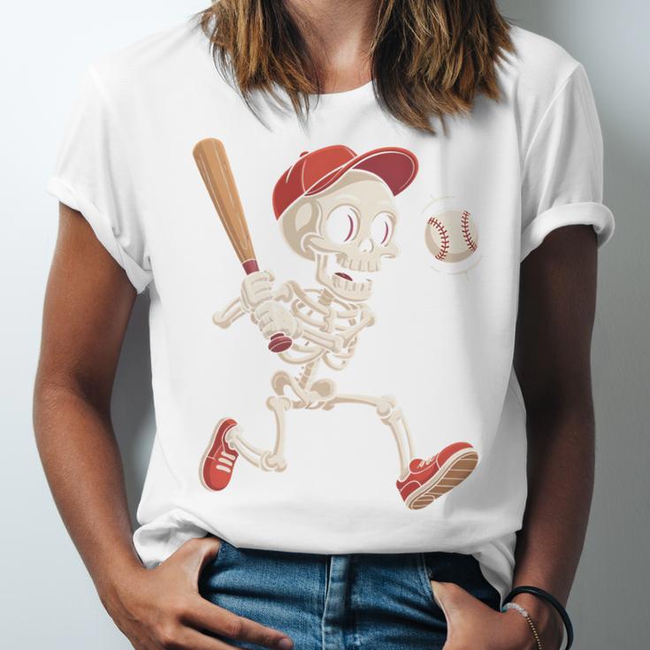 Skeleton Batting Baseball Halloween Boys Men Kids Unisex Jersey T-Shirt