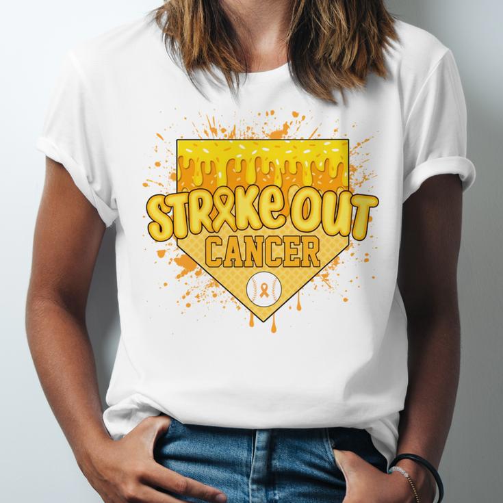 Strike Out Childhood Cancer Boys Baseball Drip Gold Ribbon Unisex Jersey T-Shirt Strike Out Childhood Cancer Boys Baseball Drip Gold Ribbon Unisex Jersey T-Shirt
