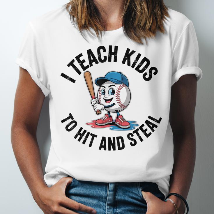 I Teach Kids To Hit And Steal Baseball Softball Coach Unisex Jersey T-Shirt