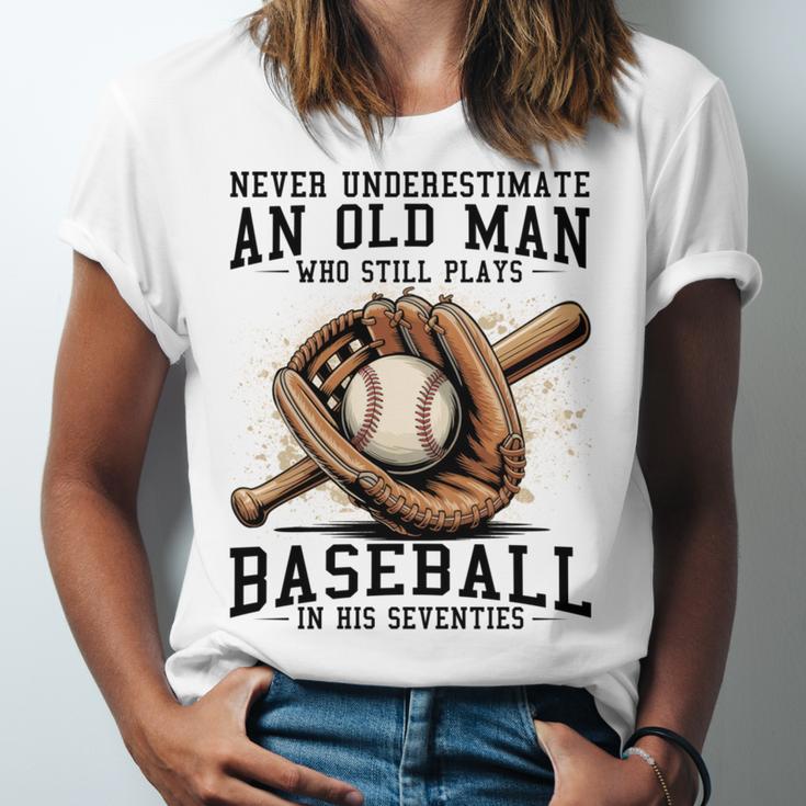 Never Underestimate Old Man Plays Baseball In His Seventies Unisex Jersey T-Shirt