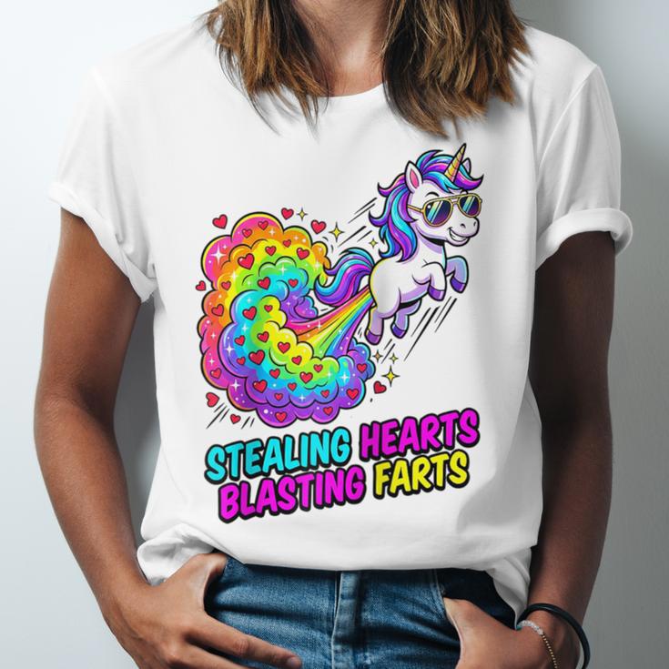 Unicorn Fart Valentine Stealing Hearts Blasting Farts Raglan Baseball Tee Unisex Jersey T-Shirt