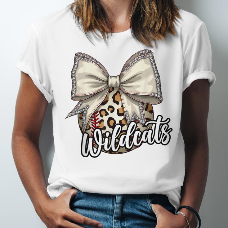 Wildcats Baseball Leopard Print Coquette Bow Mascot Game Day Unisex Jersey T-Shirt