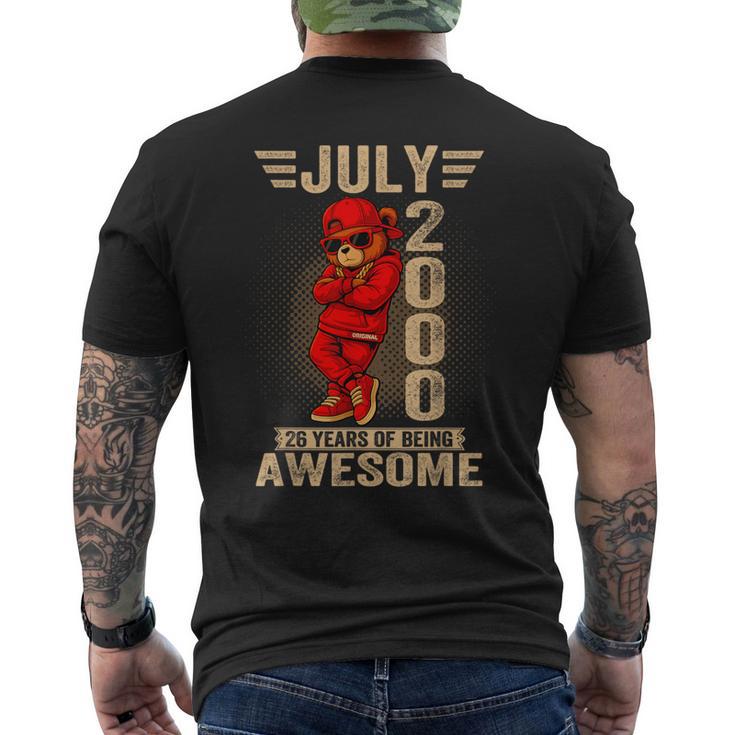 2000年7月26日誕生日メンズレディース素晴らしいテディベア。 メンズTシャツ バックプリント