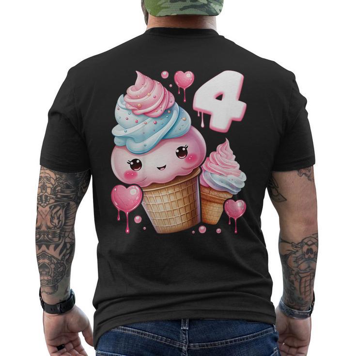 4歳のバースデーガール アイスクリーム 背番号4 メンズTシャツ バックプリント